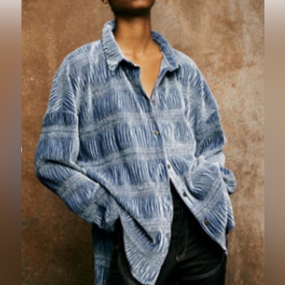 Free People My Best Top in Eventide; Velvet Long-Sleeve Button Up